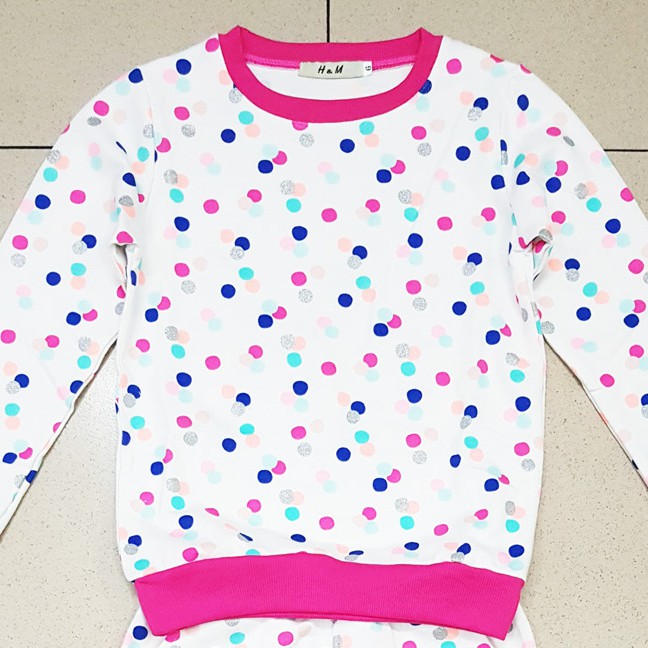Bộ thun cotton da cá chấm bi xinh xắn và ấm áp bé gái