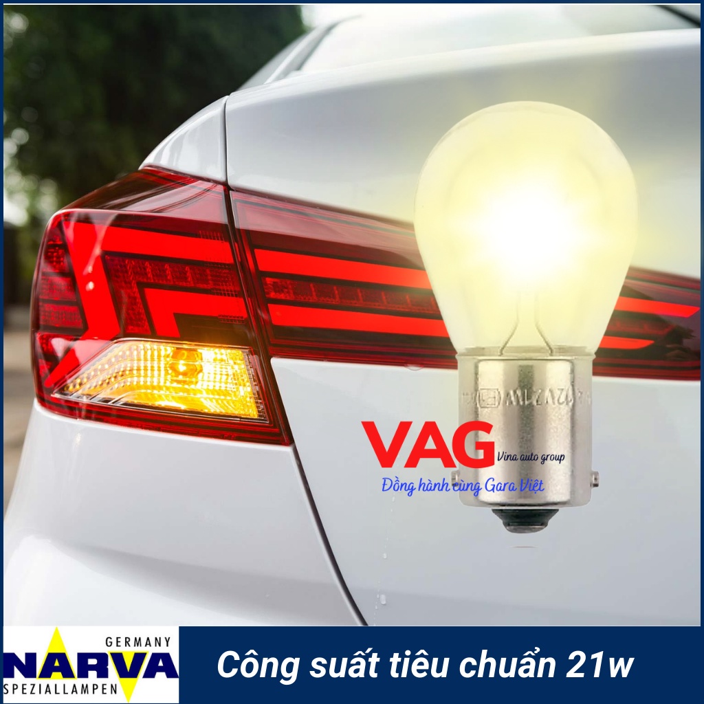 Bóng đèn phanh, đèn lùi, xi nhan chân cài P21W 12V chính hãng NARVA từ Đức