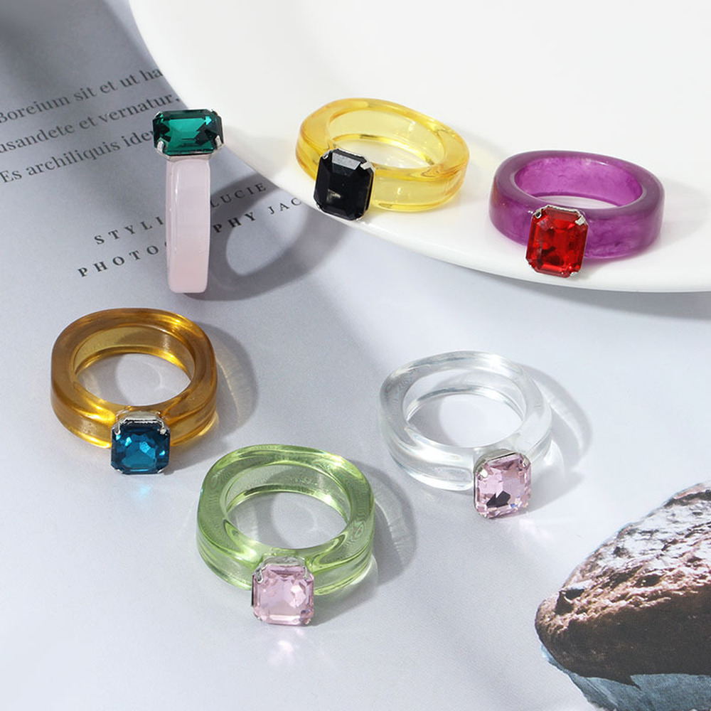 Nhẫn Nhựa Resin Màu Trong Suốt 17 Màu Tùy Chọn Thời Trang Cho Phụ Nữ