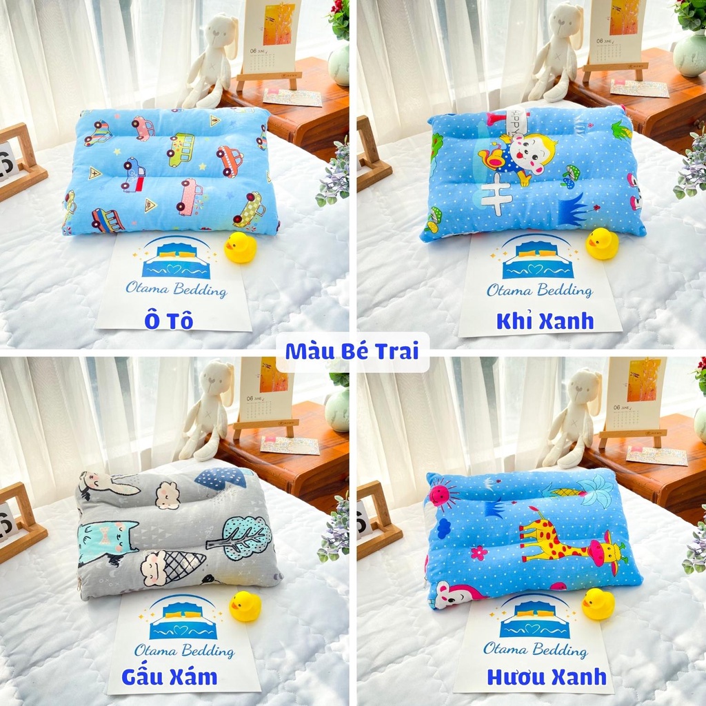 Gối ngủ cho bé cotton massage cổ. gối trẻ em đi xe cho bé sơ sinh 1 2 3 tuổi cao cấp - Otama Bedding