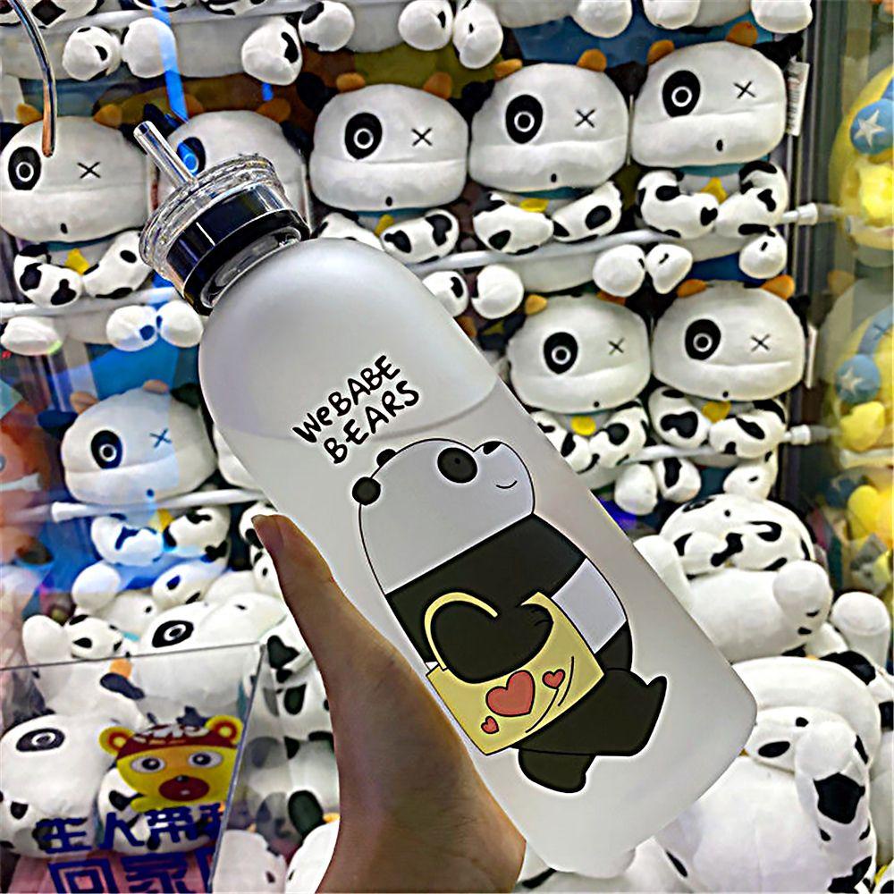 Bình Nước Nhựa Trong Suốt 1000ML Kèm Ống Hút In Hoạ Tiết Hoạt Hình Xinh Xắn