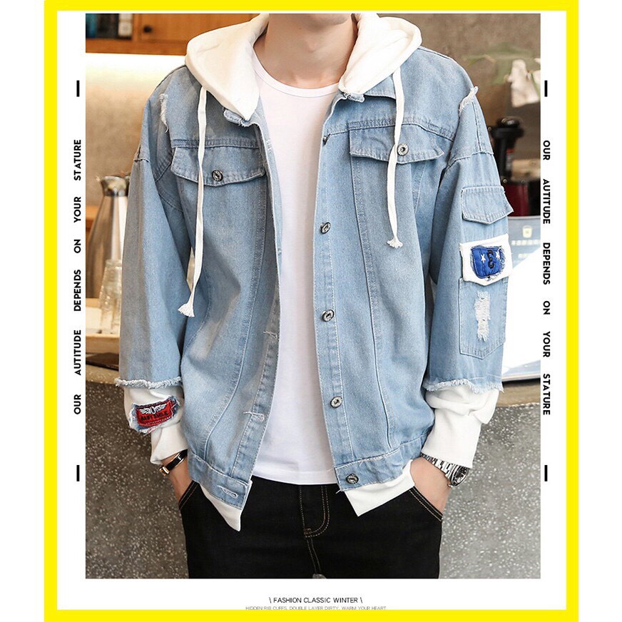 Áo khoác jean nam nữ form rộng áo khoác bò street style chống nắng basic liền mủ nỉ chất liệu jean cao cấp