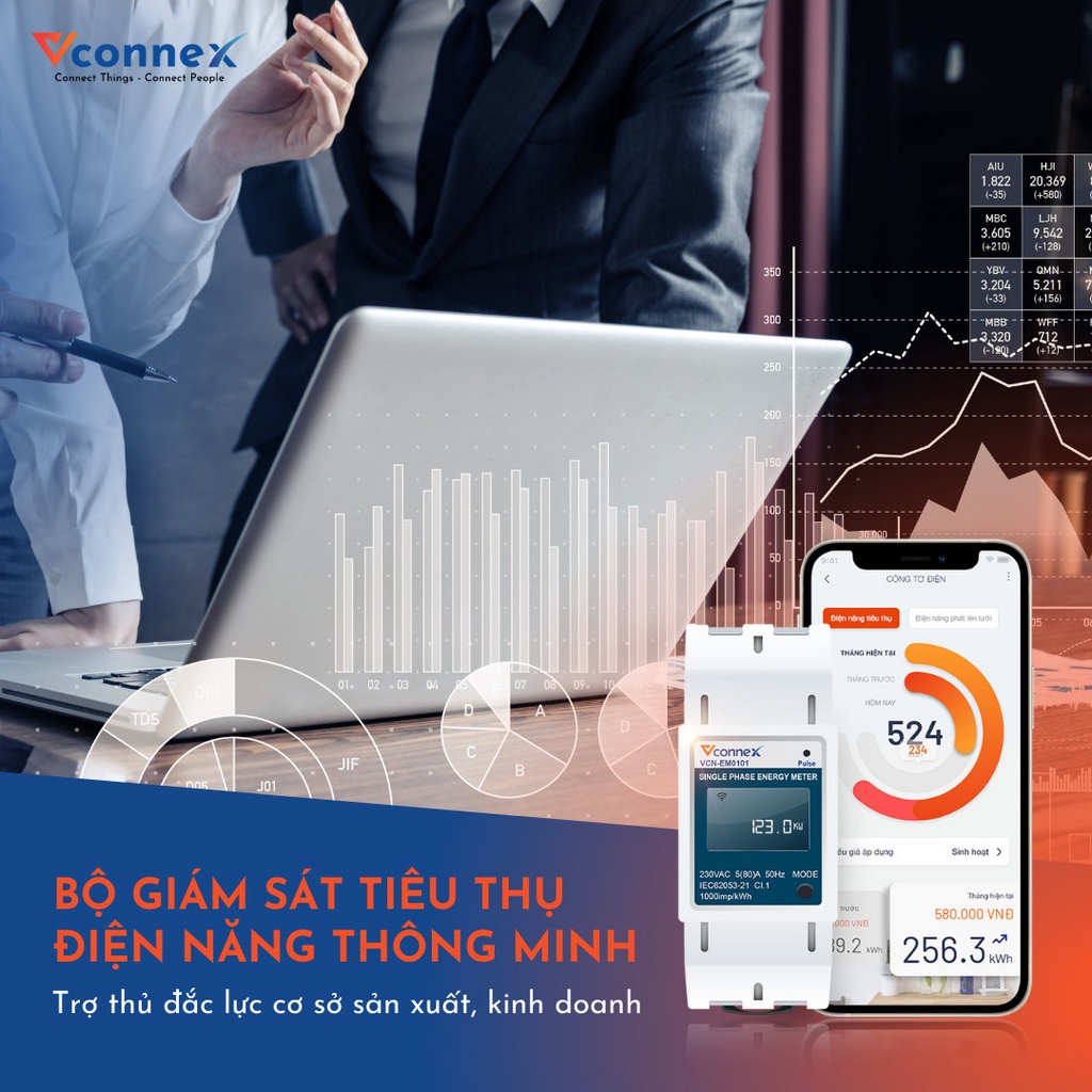 Đồng hồ - công tơ đo và cảnh báo tiêu thụ điện năng thông minh kết nối Wifi với Smartphone