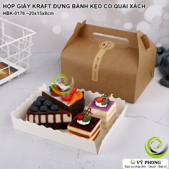 HỘP GIẤY ĐỰNG BÁNH KẸO GIẤY CRAFT / GIẤY TRẮNG MÀU CÓ QUAI XÁCH HỘP KRAFT ĐỰNG BÁNH KEM BÁNH CUỘN HBK-0176