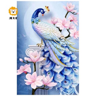 Tranh Đính Đá Kim Cương Toàn Bộ Hình Chim Công Màu Xanh Dương 01