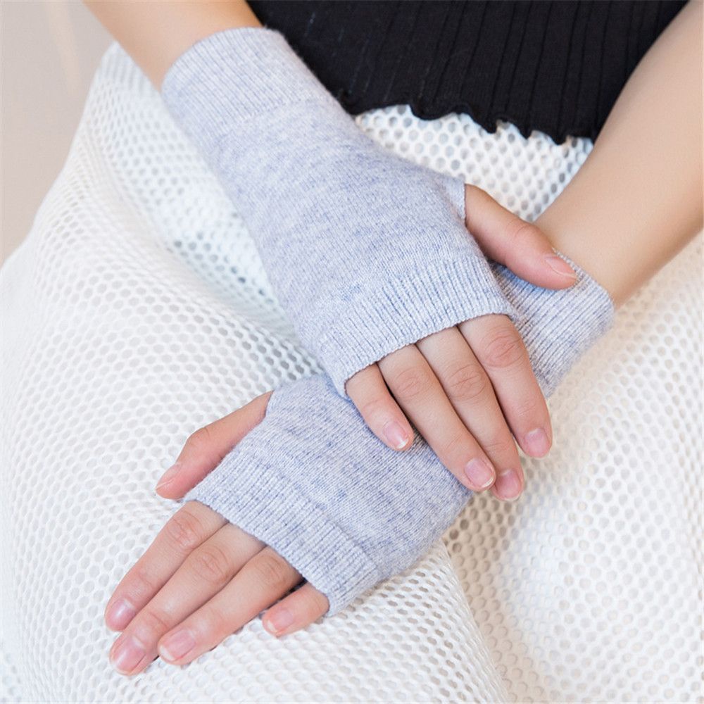 Găng tay len lông cừu hở ngón giữ ấm mùa thu đông thời trang dành cho nữ