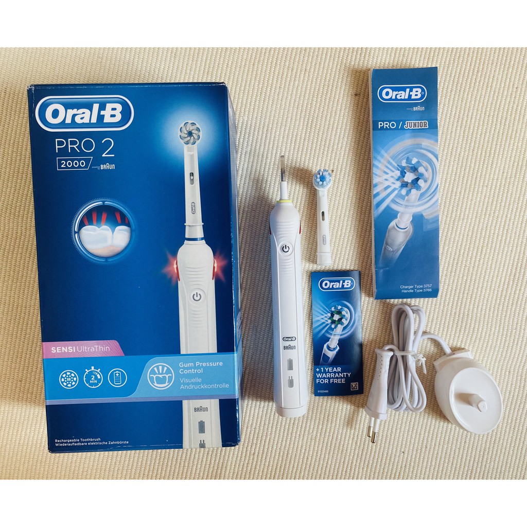 Bàn Chải Đánh Răng Điện Oral B Pro 2 2000 2000S Cảm Ứng Bảo Vệ Nướu Có Bảo Hành 12Th Sản  Xuât 2021 Hàng Đức