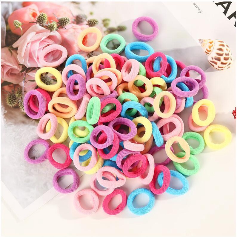 Hộp 100 chun buộc tóc trơn cho bé, chun buộc tóc sắc màu chống đau tóc