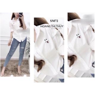 Áo sơ mi trắng dài tay in icon mặt cười