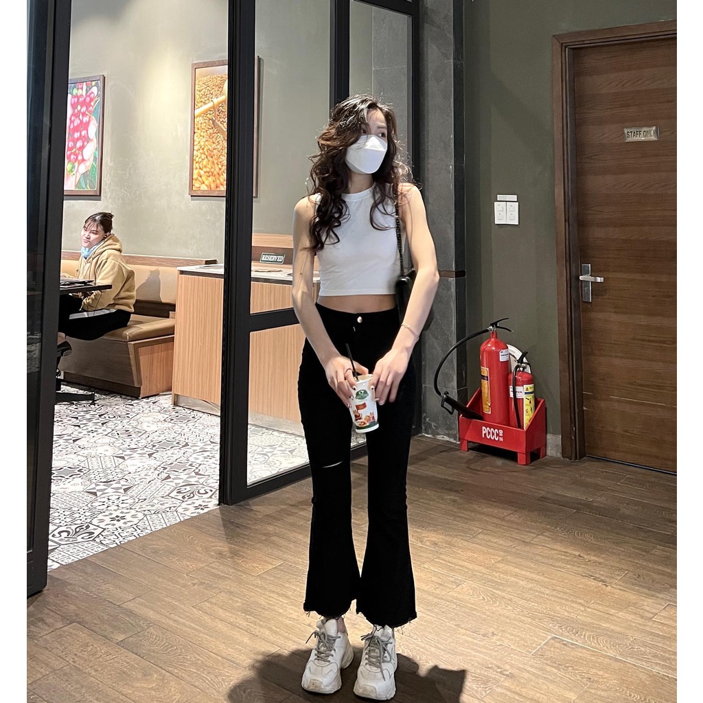 [Mã SKAMFSW175 giảm 10K đơn 50K] Quần jean ống loe rách đùi chất jean dày dặn Miho house