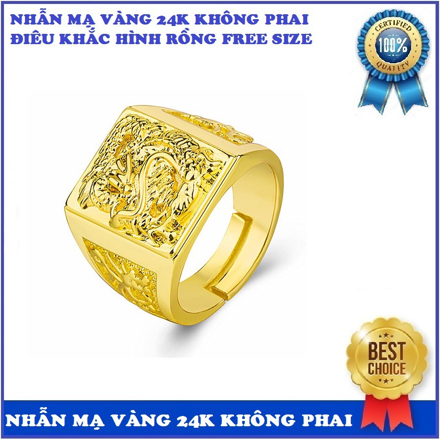 Nhẫn điêu khắc hình rồng mạ vàng 24k không phai free size mẫu 2