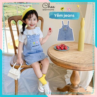 Set yếm bé gái kèm áo sơ mi ren cực xinh, yếm jeans cho bé gái cực xịn mềm mại - Chee Babyhome