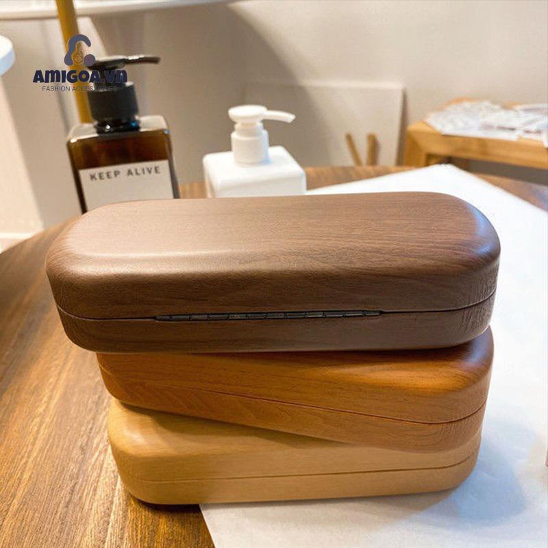 Hộp Đựng Mắt Kính Bằng Da Pu Vân Gỗ Thiết Kế Đơn Giản Thời Trang