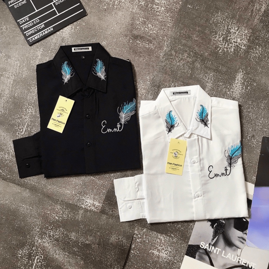 Sơ Mi Nam Cánh Lông Vũ Hai màu trắng Đen Lịch Lãm HOt trend HK