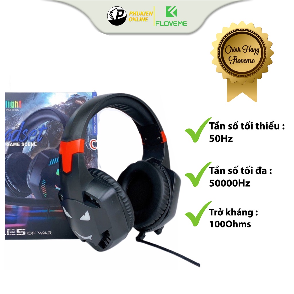 Tai Nghe Chụp Tai Gaming Floveme GM1000 Nhập Khẩu Có Míc Nói Voice, Loa 50mm To, Âm Bass Lớn, Dây Cắm Đầu Jack 3,5mm.