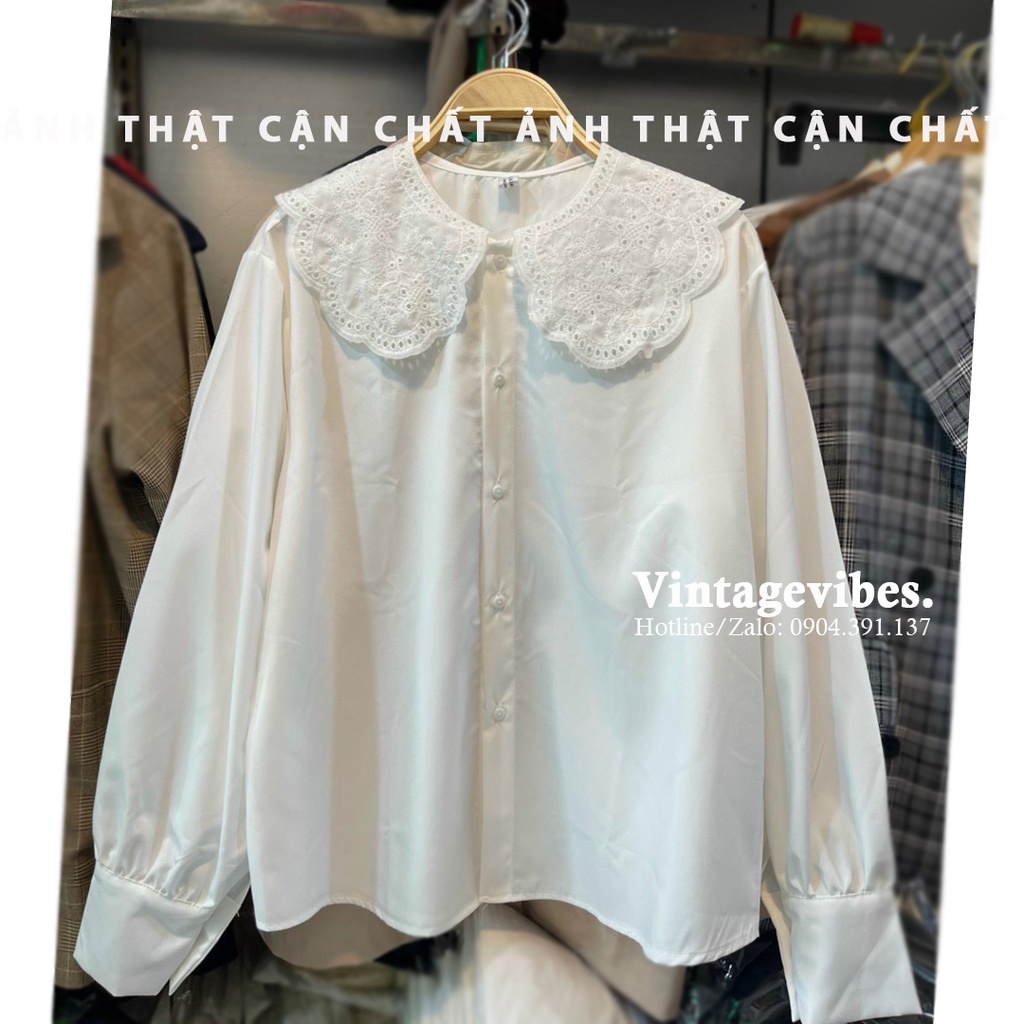 Áo sơ mi kiểu nữ Ulzzang, Áo sơ mi cổ bèo thêu hoa tiểu thư xinh xắn