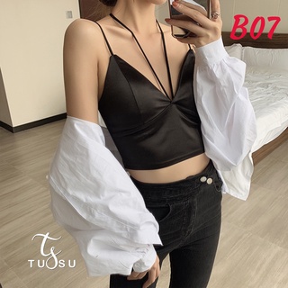 Áo bra satin phi bóng dáng lửng cổ chữ v - áo 2 dây phi bóng ôm gọn sexy năng động b07