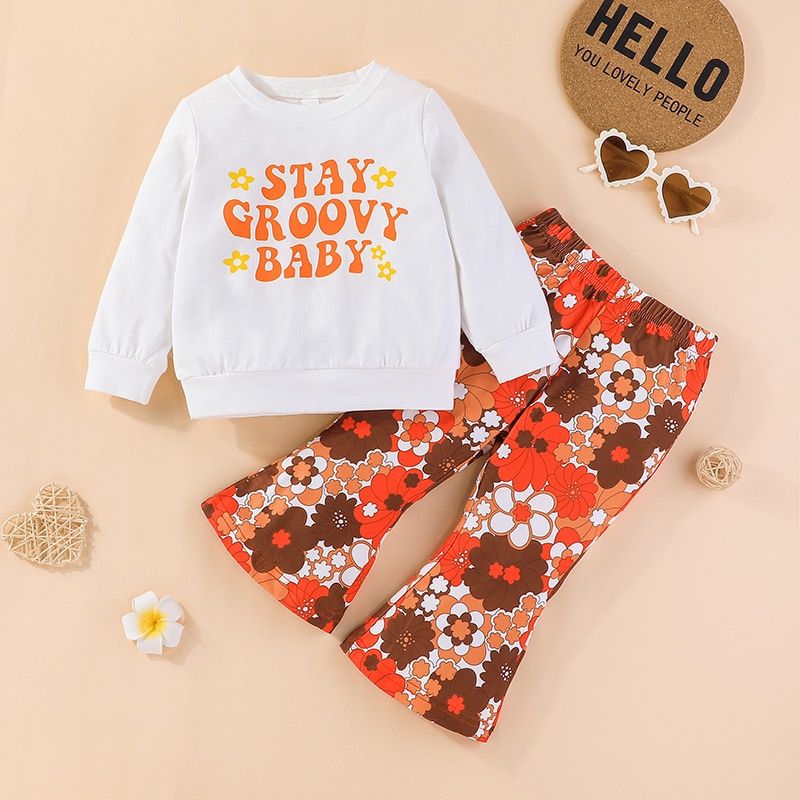 Combo bộ đồ bé gái 1-6 Tuổi dài tay áo phông Hoa quần dài set mùa hè thời trang cho bé trẻ em