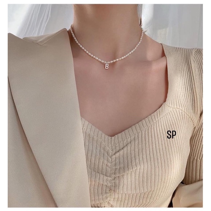 Dây Chuyền Nữ Dáng Choker Trai Nuôi mini sz 7-8li Kèm Mặt Tên Chữ Cái Bạc mix Tuỳ Ý - Trang sức Vàng Bạc Hoà Thảo HTJ