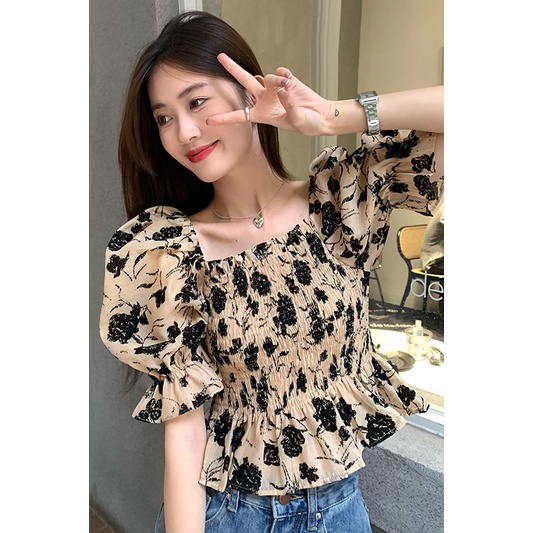 Áo Chiffon Cổ Vuông Tay Phồng Thời Trang Dành Cho Nữ