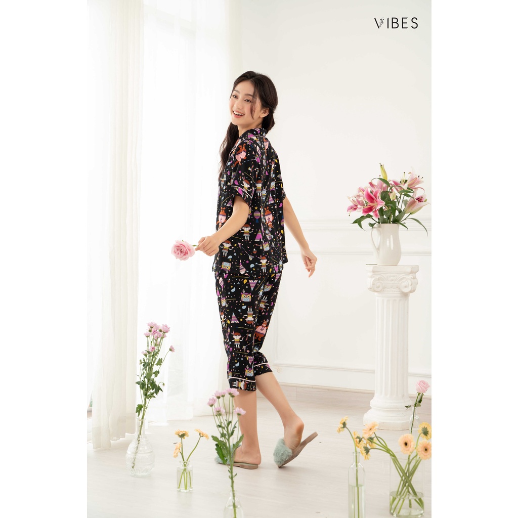 VIBES Bộ Pijama Lửng Mặc Nhà Owl Ink Capri Py Set