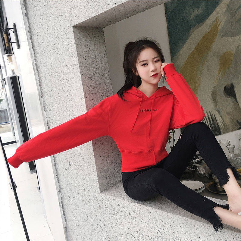 Áo Hoodie Vải Cotton Mỏng Dáng Rộng Lưng Cao Kiểu Lệch Thời Trang Thu Đông 2020 Mới Cho Nữ