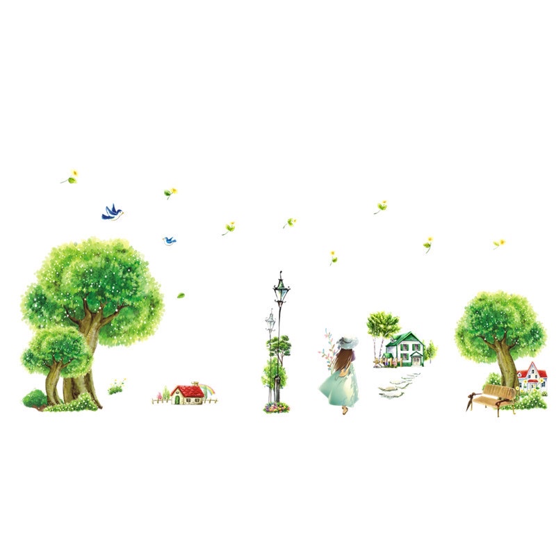Decal dán tường mẫu cây xanh cô gái