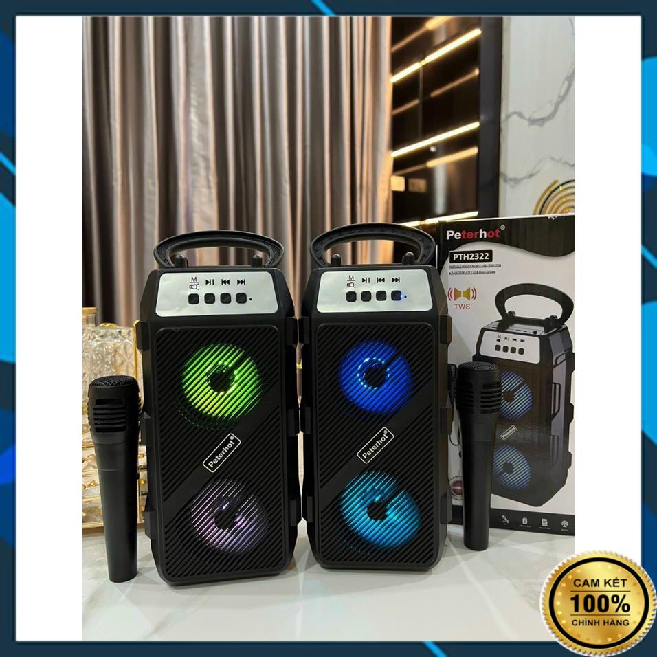 Loa Karaoke Bluetooth Peterhot Nhập Khẩu US - Tặng Mic Hát Song Ca, Loa Karraoke PTH2322 Thẻ Nhớ USB Đài FM