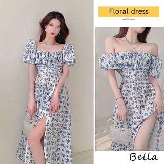 Bella🌻Đầm🌼Pháp tay phồng váy hoa mùa hè mỏng váy midi ngọt ngào