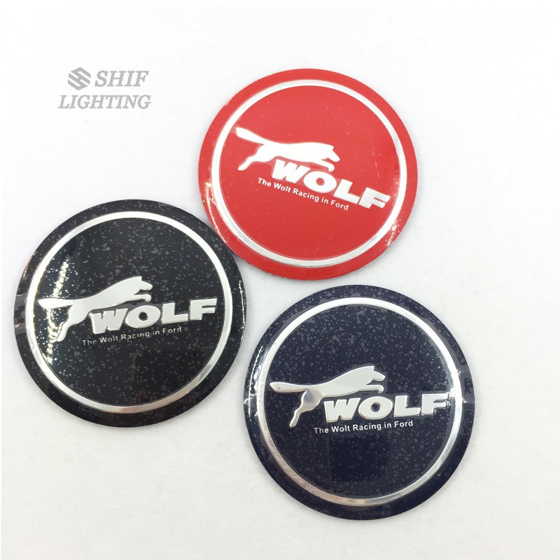 Bộ 4 miếng dán nắp giữa lốp xe hơi bằng hợp kim nhôm cao su họa tiết chữ Wolf đẹp mắt 56mm