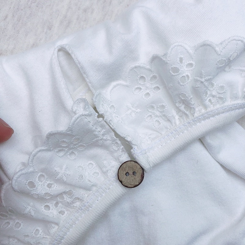 Bộ cộc tay trắng phối ren cao cấp chất liệu 100% cotton cho bé