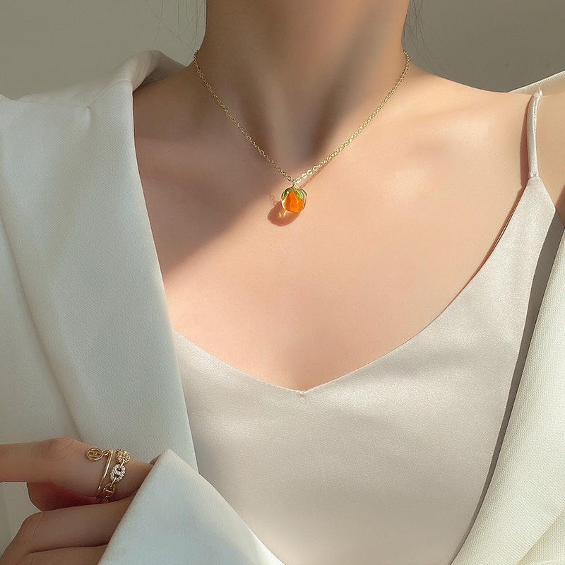 Vòng cổ mặt đính đá hình quả cam phong cách Hàn Quốc đáng yêu cho nữ mới