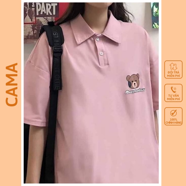 Áo thun nam nữ polo unisex tay lỡ form rộng freesize phối viền sọc CaMa Store M354