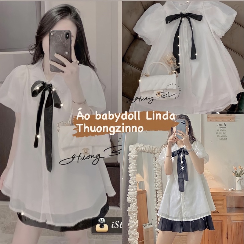 [Mã FAMARAL1 giảm 10K đơn 50K] [Ảnh thật/Video]Áo babydoll Linda cổ nơ chất voan tơ hai lớp mềm đẹp