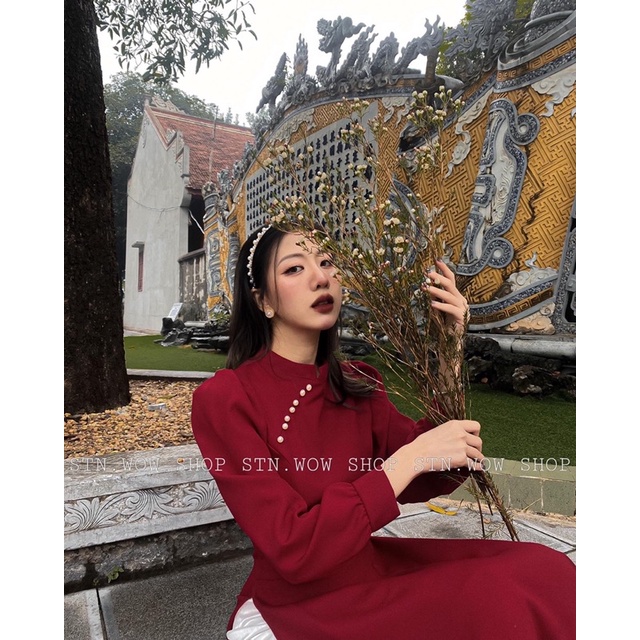 Áo dài cách tân đỏ đô [Cả Set]