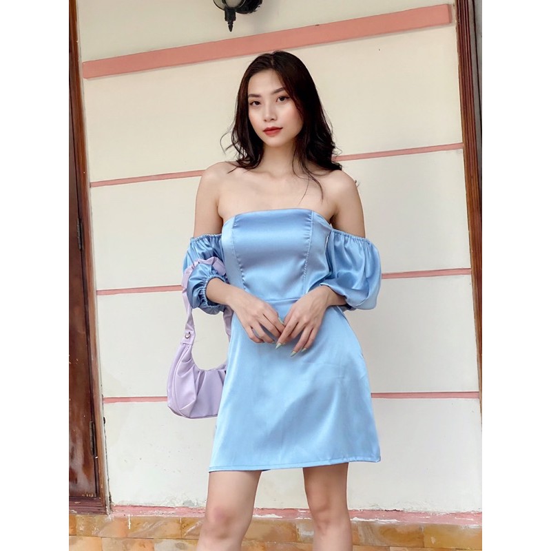 Đầm cup ngực tay phồng hình thật 100%