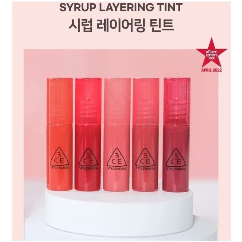 Set son 3CE syrup layering tint mini 5 màu + túi đựng mỹ phẩm 3CE chính hãng