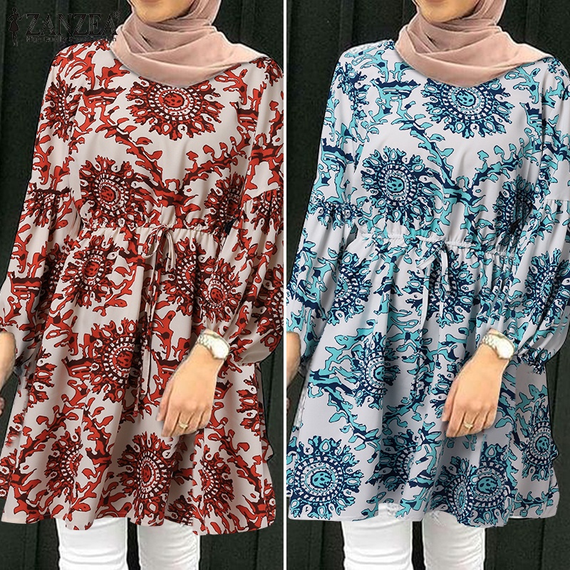 Zanzea Áo Kiểu Tay Dài Phồng Eo Co Giãn In Họa Tiết Đường Phố Thời Trang Cho Nữ