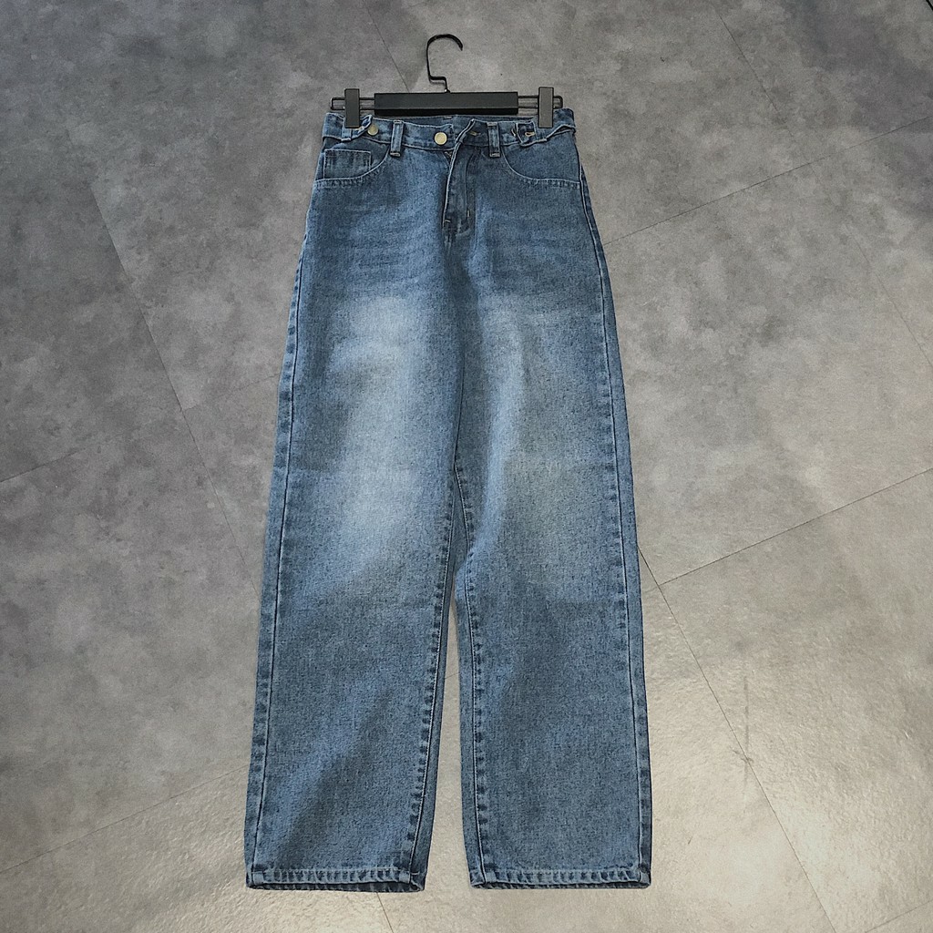 Quần Jeans NQ30_store Ống Rộng Cạp Cao Màu Xanh Đậm Ullzang