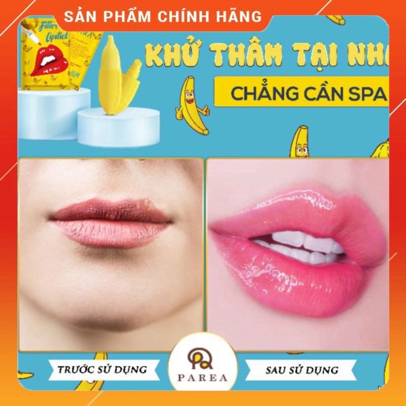 𝗖𝗼́ 𝗦𝗔̆̃𝗡 Son Filler Collagen Chuối Khử Thâm Parea cùng son màu Chu Lipstick, giúp môi căng mọng hồng hào