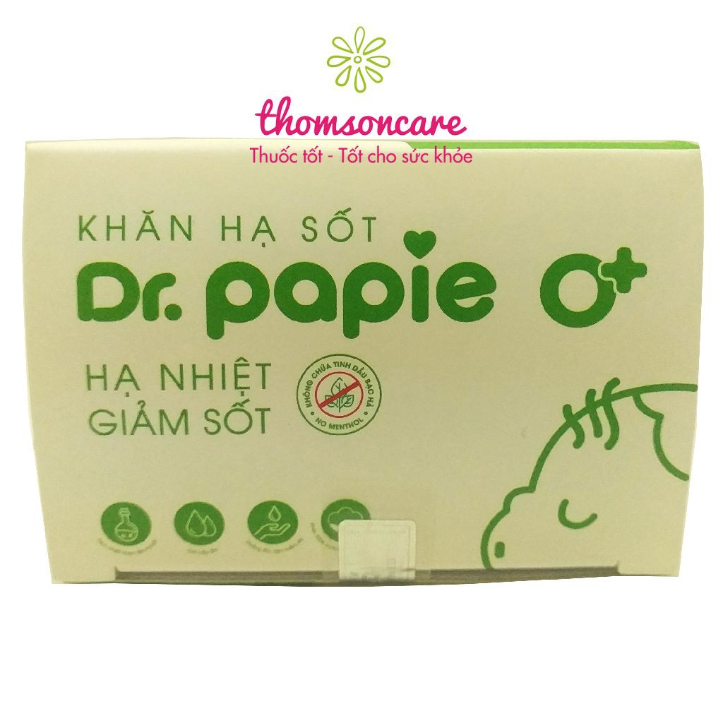 Dr Papie - Khăn lau hạ sốt cho trẻ em, cho bé từ sơ sinh, 3 tháng tuổi từ thảo dược, bạc hà, tía tô