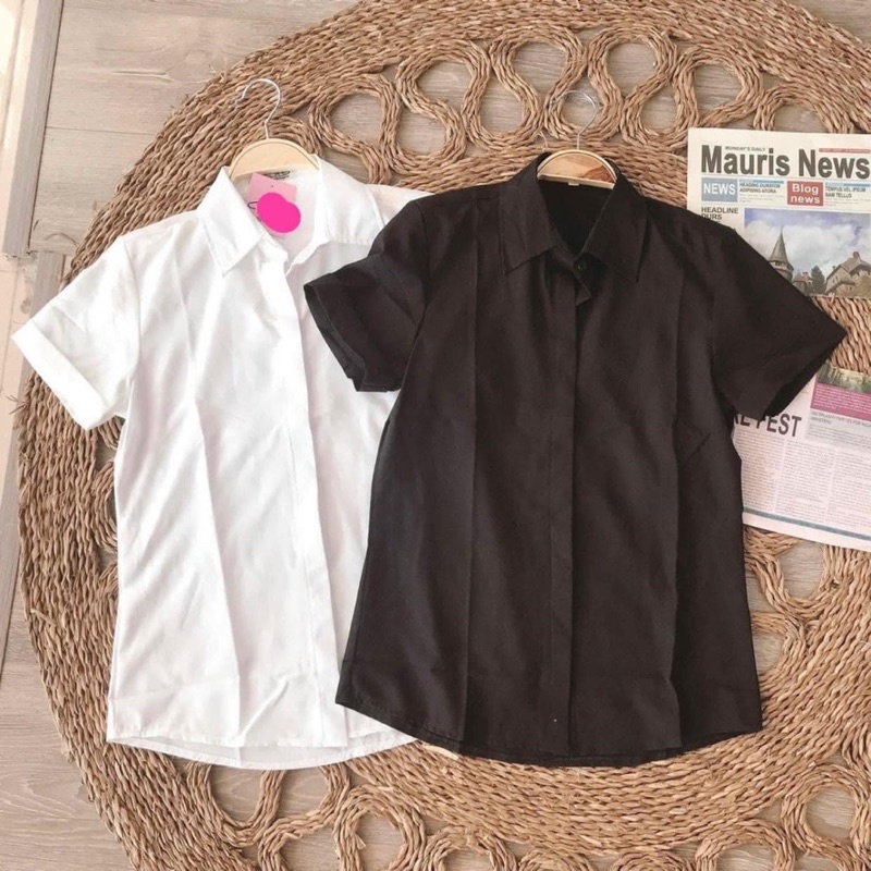 Áo sơ mi trắng đen tay dài