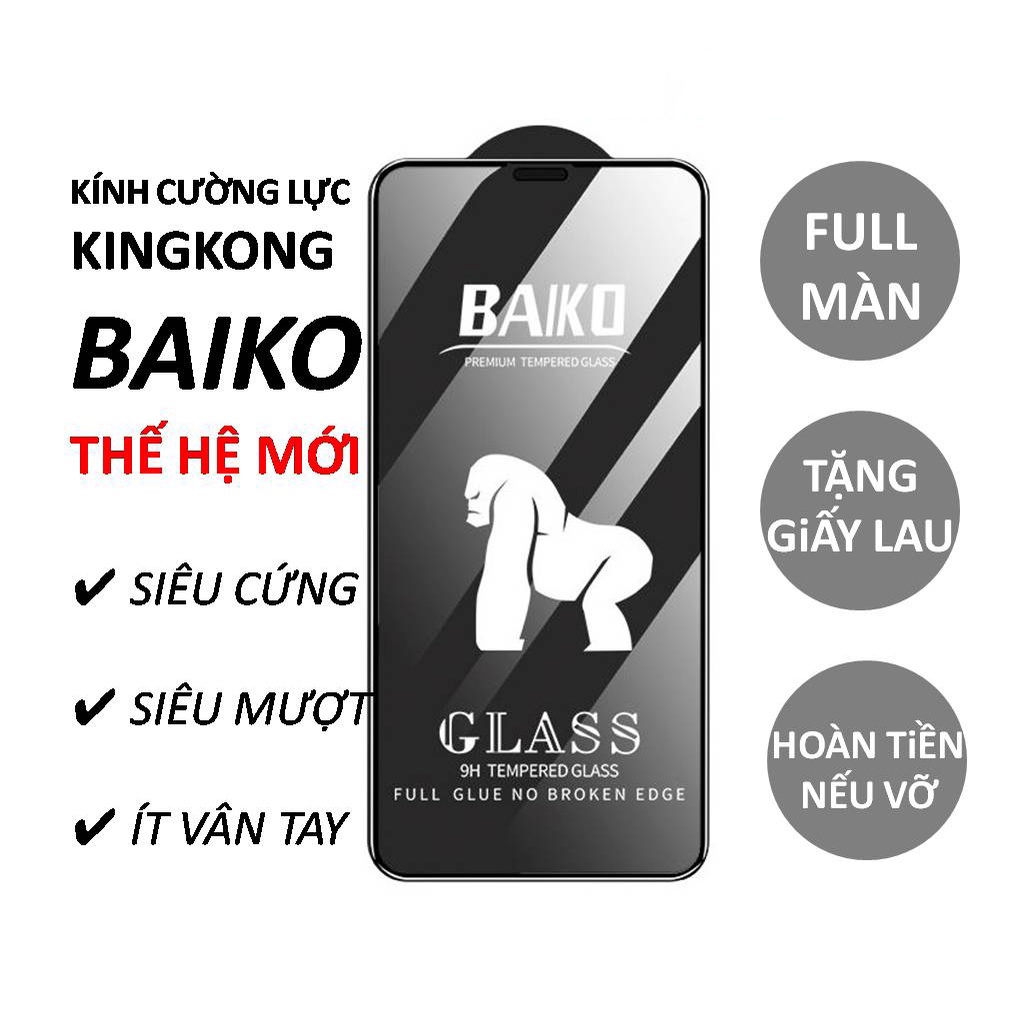 [ĐÓNG HỘP CAO CẤP] Kính cường lực iphone Full Màn KingKong Baiko 6/6s/6plus/7/7plus/8/8plus/x/xr/xs/11/12/13/14/pro/max