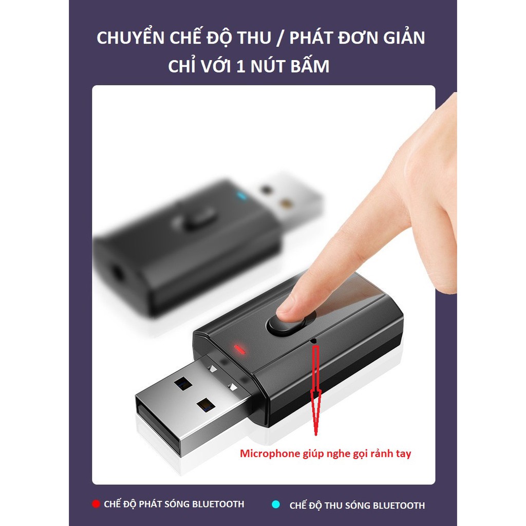 Bộ Thu Phát Âm Thanh USB BLUETOOTH 5.0 3.5mm Đa Năng Cho Loa/Máy Tính/Xe Hơi