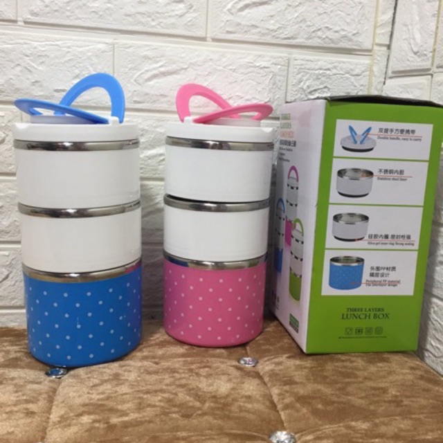 Cà men giữ nhiệt 3 tầng chấm bi phong cách Hàn Quốc