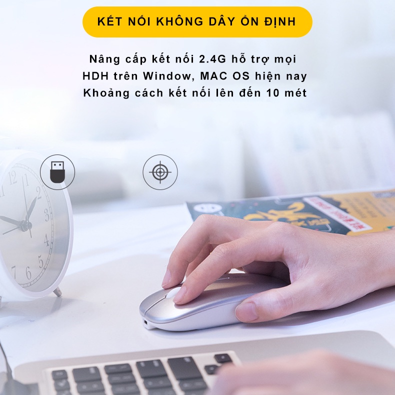 Chuột không dây Bluetooth sạc pin silent chống ồn SIDOTECH Inphic M1P sạc 1 lần dùng 4 tuần cho Laptop macbook PC Tivi