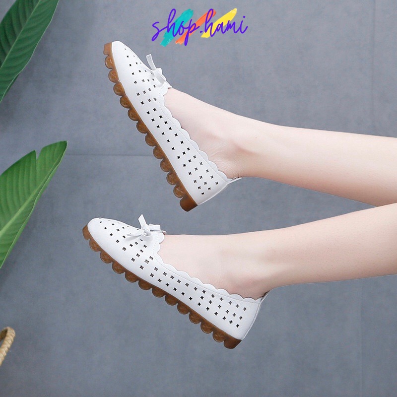 Giày Búp Bê Nữ Đế Bằng Mũi Tròn Cực Thoáng Mát Chống Trơn Trượt  2 Màu : Trắng, Nâu Đủ Size 35-40 SHOP HAMI G02