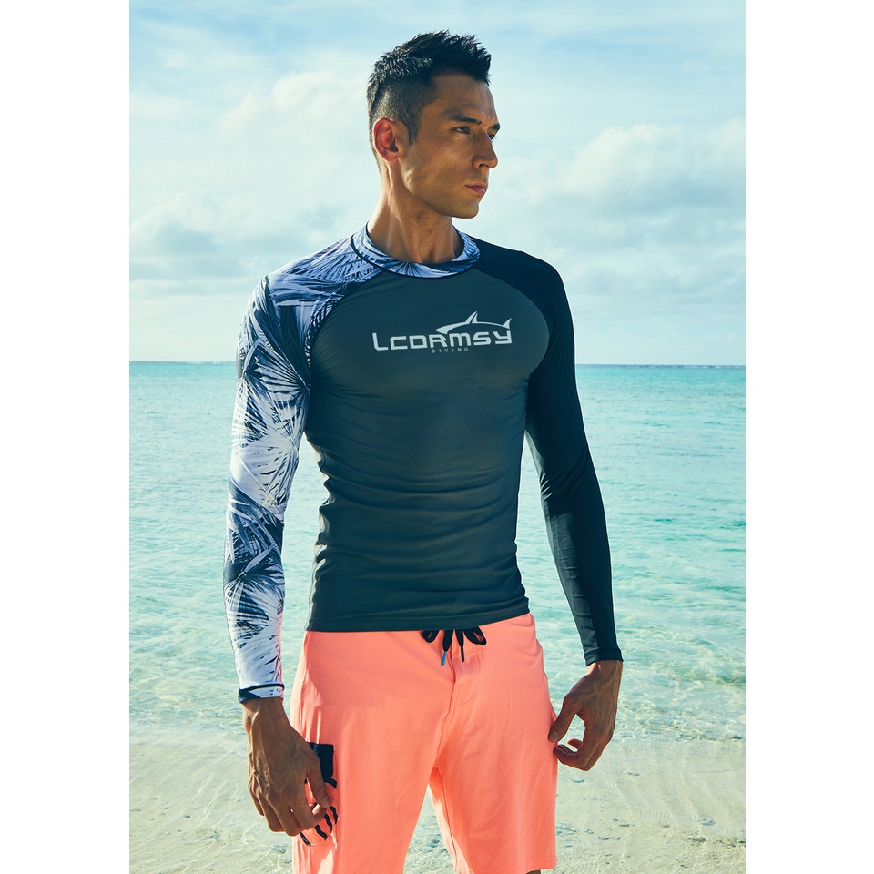 BBB Men’s Long-Sleeved Quick Drying Swimsuits Rash Guard Sunscreen Snorkeling Surfing Swimwear Swimming Trunks Beach Trunks