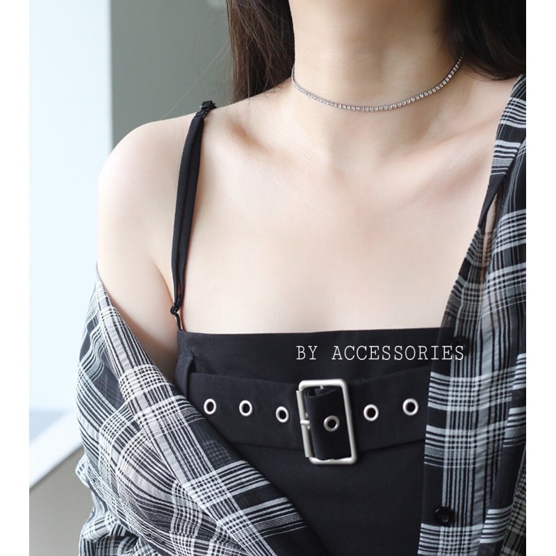 Choker titan chuỗi đá lấp lánh không gỉ