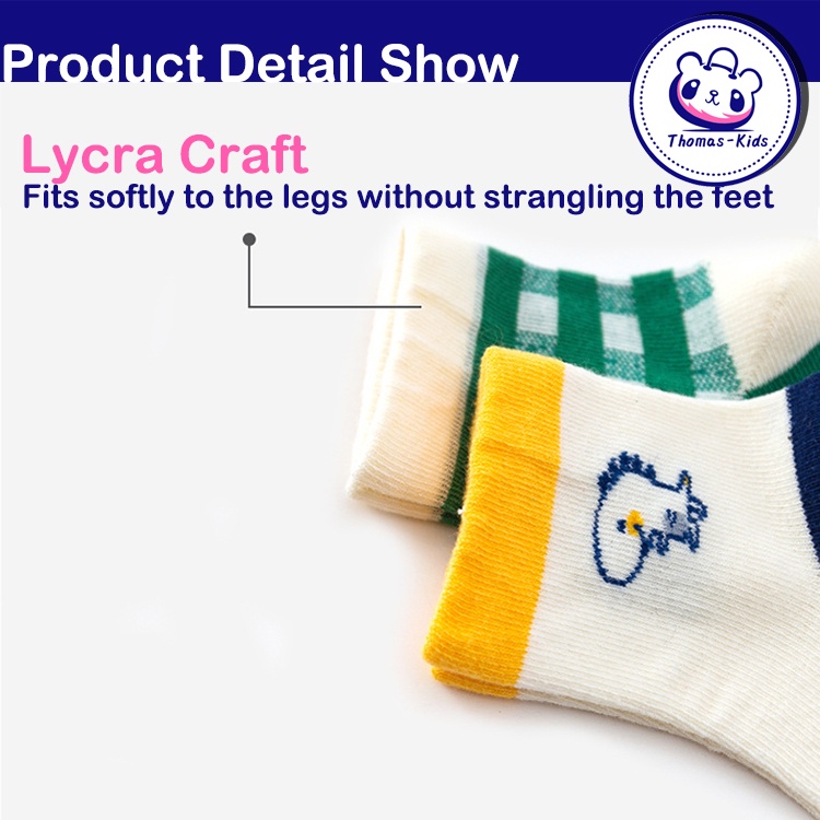 Set 5 Đôi Vớ Cotton Thấm Hút Mồ Hôi Thoáng Khí Họa Tiết Khủng Long Dành Cho Bé Trai 1-12 Tuổi